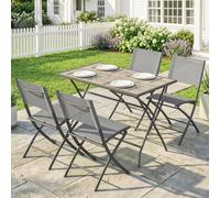 Outsunny Conjunto de Mesa y Sillas Jardín de 5 Piezas, Muebles de Jardín Exterior con 4 Sillas Plegables y Mesa Plegable, para Terraza, Patio, Gris Gris claro