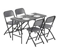 Outsunny Conjunto de Mesa y Sillas Jardín de 5 Piezas, Muebles de Jardín Exterior con Mesa Plegable Ajustable de 55 a 74 cm, 4 Sillas Plegables y Encimera de HDPE, para Terraza Patio, Gris Oscuro