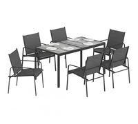 Outsunny Conjunto de Mesa y Sillas Jardín de 7 Piezas para Terraza Negro