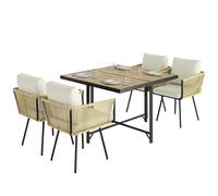 Outsunny Conjunto de Mesa y Sillas Jardín de Ratán de 5 Piezas Beige