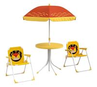 Outsunny Conjunto mesa y sillas infantil, 2 sillas plegables, mesa con sombrilla ajustable León