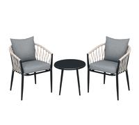 Outsunny Conjunto de Muebles de Jardín 3 Piezas Juego de Muebles de Terraza Incluye Mesa con Encimera de Vidrio Templado y 2 Sillones con Cojines Reposabrazos de Cuerda Polipropileno Gris