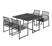 Outsunny Conjunto de muebles de jardín 5 piezas Mesa de vidrio con 4 sillas transpirables plegables respaldo trenzado de cuerda