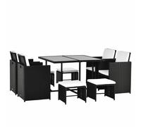 Outsunny Conjunto de Muebles de Jardín Comedor 9 Piezas de Ratán Apilables con Cojines para Terraza 1 Mesa 4 Sillas y 4 Taburetes de Exterior Elegante Black