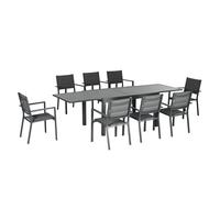 Outsunny conjunto de muebles de jardín de 9 piezas marco de aluminio juegos de comedor de jardín con mesa extensible y 8 sillas apilables para terraza patio gris