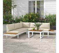 Outsunny Conjunto de Muebles de Jardín Exterior 4 Piezas Juego de Muebles de Terraza Incluye 2 Sofás Dobles 1 Sofá Esquinero Reclinable y Mesa de Centro Mesita Lateral con Cojines para Patio Crema BLA