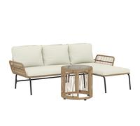 Outsunny Conjunto de Muebles de Jardín Exterior de Ratán con Sofá de 2 Plazas Chaise Longue Cojines y Mesa Auxiliar Crema Aosom España