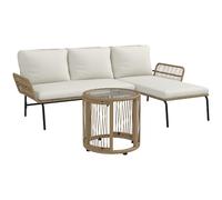 Outsunny Conjunto de Muebles de Jardín Exterior de Ratán Juego de 3 Piezas Muebles de Terraza con Sofá de 2 Plazas Chaise Longue Cojines y Mesa Auxiliar de Tablero de Vidrio para Patio Crema y Natural
