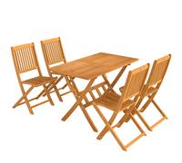 Outsunny Conjunto de muebles de jardín FSC madera Conjunto de 5 piezas Plegable Mesa con 4 sillas plegables Diseño de lamas