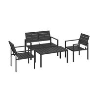 Outsunny Conjunto de Muebles de Jardín para 4 Personas, 4 Piezas, Negro | Sofá de Jardín, Sofá de 2 Plazas, 2 Sillones, Mesa de Centro, Estructura Metálica
