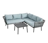 Outsunny Conjunto de Muebles de Ratán 4 Piezas con Marco de Aluminio Set de Muebles de Jardín 2 Sofá de 2 Plazas Sofá de Esquina Mesa de Centro con 6 Cojines Acolchados para Exterior Patio Gris