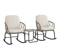Outsunny Conjunto de Muebles de Ratán de 3 Piezas Conjunto de Mecedoras de Jardín con 1 Mesa de Centro 2 Mecedoras y Cojines para Jardín Terraza Patio Crema y Beige