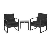 Outsunny Conjunto de Muebles de Ratán de Jardín 3 Piezas 1 Mesa 42,5x40x39 cm 2 Sillones 63x57x76 cm Cojines Acolchados Patio Aosom España