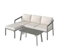 Outsunny Conjunto jardín 3 pzas en L - sofá 3 plazas, mesa centro, cojines 10 cm - Marrón y Beige
