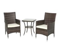 Outsunny Conjunto de Muebles para Jardín Juegos de Muebles de Ratán Incluye 1 Mesa y 2 Sillones con Cojines Estructura de Metal para Terraza Patio