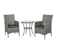 Outsunny Conjunto de Muebles para Jardín Juegos de Muebles de Ratán Incluye 1 Mesa y 2 Sillones con Cojines Estructura de Metal para Terraza Patio Gris
