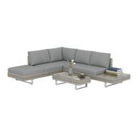 Outsunny Conjunto de Muebles Ratán de 3 Piezas Mesa de Centro Sofá Doble y Sofá de 3 Plazas con Cojines Extraíbles para Exterior Jardín Terraza Patio Acero Gris