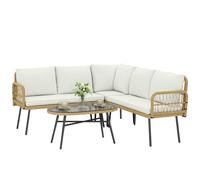 Outsunny Conjunto de salón de jardín de ratán de 4 Piezas, salón de jardín Exterior en Forma de L con 2 sofás de 2 plazas, Esquina, Mesa de Centro, Cojines, Estructura de Acero, para balcón o Patio,
