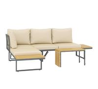 Outsunny Conjunto de Sofás de Exterior Modular de Acero y Madera de Acacia con Mesa Auxiliar y Cojines Extraíbles