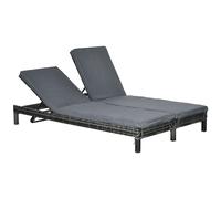Outsunny Conjunto de Tumbona Exterior de Ratán 2 Plazas con Cojines Acolchados Resistente al Agua con Respaldo Regulable de 5 Niveles Soporta 220 kg 195x120x28 cm Gris Gray 195x120x28cm