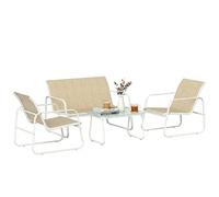 Outsunny Conjunto Jardín Exterior de 4 Piezas con Sofá 2 Plazas Caqui