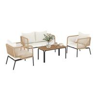 Outsunny Conjunto Jardín Exterior de 4 Piezas con Sofá de 2 Plazas Blanco