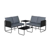 Outsunny Conjunto Jardín Exterior de 4 Piezas, Muebles Jardín Exterior con 2 Sofás 2 Plazas, 2 Mesas de Vidrio, Cojines, Fundas Extraíbles, Bolsillos, Tela Textilene Transpirable, Marco Acero, Gris