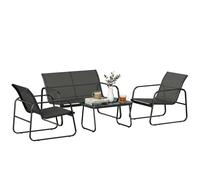 Outsunny Conjunto Jardín Exterior de 4 Piezas, Muebles Jardín Exterior con Sofá de 2 Plazas, 2 Sillones, Mesa de Vidrio Templado, Tela de Textilene Transpirable, Estructura de Acero, Gris Oscuro