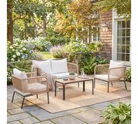 Outsunny Conjunto jardín exterior 4 piezas – Sofá 2 plazas, 2 sillones, mesa WPC, ratán PE, blanco
