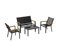 Outsunny Juego Jardín Exterior de 4 Piezas Tela Textilene Mesa de Cristal Negro Negro