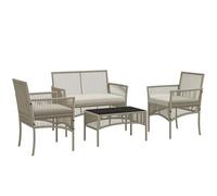 Outsunny Conjunto Jardín Exterior de Ratán, Muebles Jardín Exterior para 4 Piezas, Muebles Terraza con 1 Sofá de 2 Plazas, 2 Sillones, Cojines y 1 Mesa de Tablero de Vidrio, para Patio, Caqui