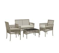 Outsunny Conjunto Jardín Exterior de Ratán, Muebles Jardín Exterior para 4 Piezas, Muebles Terraza con 1 Sofá de 2 Plazas, 2 Sillones, Cojines y 1 Mesa de Tablero de Vidrio, para Patio, Caqui