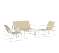 Outsunny Conjunto Mesa y Sillas Jardín con 4 Piezas y Mesa de Vidrio Templado Tela Textilene Caqui Aosom España