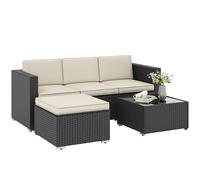 Outsunny Conjunto de muebles de ratán Sofá 3 plazas mesa centro reposapiés Negro