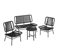 Outsunny Conjunto Terraza Exterior de Ratán Acero Aleado 4 Piezas Incluye Sofá de 2 Plazas 2 Sillas Mesa de Centro con Tapa Metálica Negro Aosom España