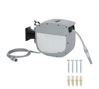 Outsunny enrollador de manguera para jardín 20+1,9 m con boquilla de 2 modos, carrete de manguera de jardín de pared con bloqueo automático y retracción controlada, soporte orientable 180°, gris 35 cm