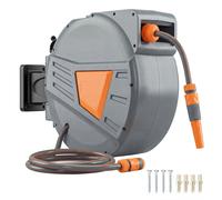 Outsunny Enrollador de Manguera para Jardín con Boquilla de 2 Modos, Carrete de Manguera de Jardín de Pared con Bloqueo Automático y Retracción Controlada, Soporte Orientable 180° Orange Medium