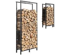 Outsunny Estante de Leña Ancho Alto Ajustables 45,5-75,5x25x98-170 cm Negro | Leñero Exterior, de Acero Robusto, Soporte para Leña de Chimenea, Interior y Exterior, Carga 100 kg