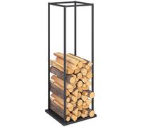 Outsunny Estante de Leña Metálico con Base Elevada 33x33x110 cm Negro | Soporte para Leña de Chimenea, Leñero Exterior, para Interior y Exterior, Anti-vuelco, Carga 100 kg