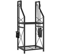 Outsunny Estante de Leña Metálico de Chimenea Soporte para Leña de 2 Niveles con 4 Herramientas Ganchos 34x30x80 cm Negro Aosom España