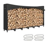 Outsunny Estante de Leña Metálico Leñero Exterior 235x31x116 cm Negro | Cubierta Impermeable 600D Oxford, Marco de Acero, Cadenas de Acero, Soporte para Leña de Chimenea, Almacenaje para Madera