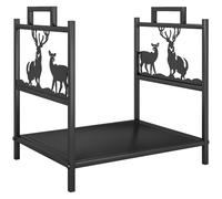 Outsunny Estante de leña para interiores 42,5 x 33,5 x 43 cm Estante de leña para chimenea de metal negro