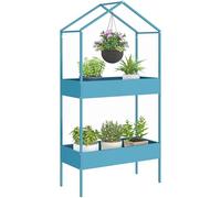Outsunny Estante plantas 2 niveles con gancho para balcón, Azul-Verde