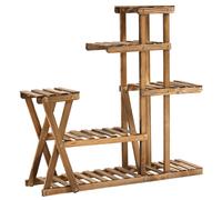 Outsunny Estantería para Plantas 5 Niveles Carga 60 kg Diseño con Pies de Madera para Interior y Exterior 98x28x95 cm Carbonizado Aosom España