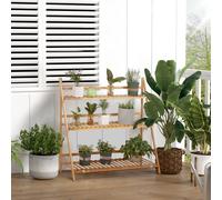 Outsunny Estantería para plantas 3 niveles bambú plegable interior/exterior 98x37x96,5 cm