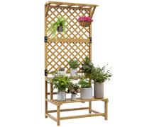 Outsunny Estantería para Plantas de Madera Soporte para Macetas de 2 Niveles con Enrejado para Jardín Patio Terraza Balcón 75x50x166 cm Natural