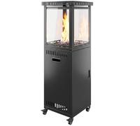 Outsunny Estufa de Gas Butano 13 kW Regulación Continua del Calor Negro | Calefactor de Gas Terraza Exterior, Encendido Piezoeléctrico, Antivuelco, 4 Ruedas, Vidrio Templado y Piedras de Lava, 30 m²