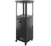 Outsunny Estufa de Gas para Terraza 13 kW con Encendido Piezoeléctrico Antivuelco 4 Ruedas Vidrio Templado Piedras de Lava Negro