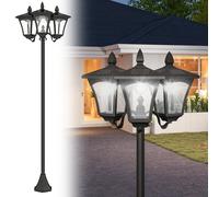 Outsunny Farol Solar de Jardín con 3 Luces LED Impermeable IP44 Sensor de Noche Farola de Exterior para Camino Terraza Patio Acero Inoxidable