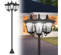 Outsunny Farol Solar de Jardín 3 Luces LED IP44 51,5x47x182,5 cm Negro | Impermeable, Farola Jardín Exterior, para Camino Patio